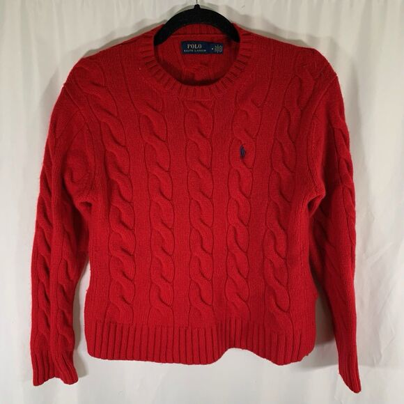 Polo Ralph Lauren Sweaters - Polo Ralph Lauren Sweater Women's Medium Red Cable Knit Crew Neck Pullover